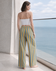 Beach Style Striped Drawstring Wide Leg Pants
