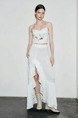 Cotton Asymmetric Slit Maxi Skirt