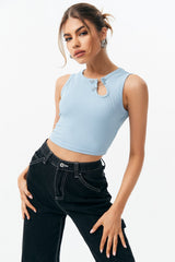 Cut Out Pin Detail Sleeveless Crop Tee