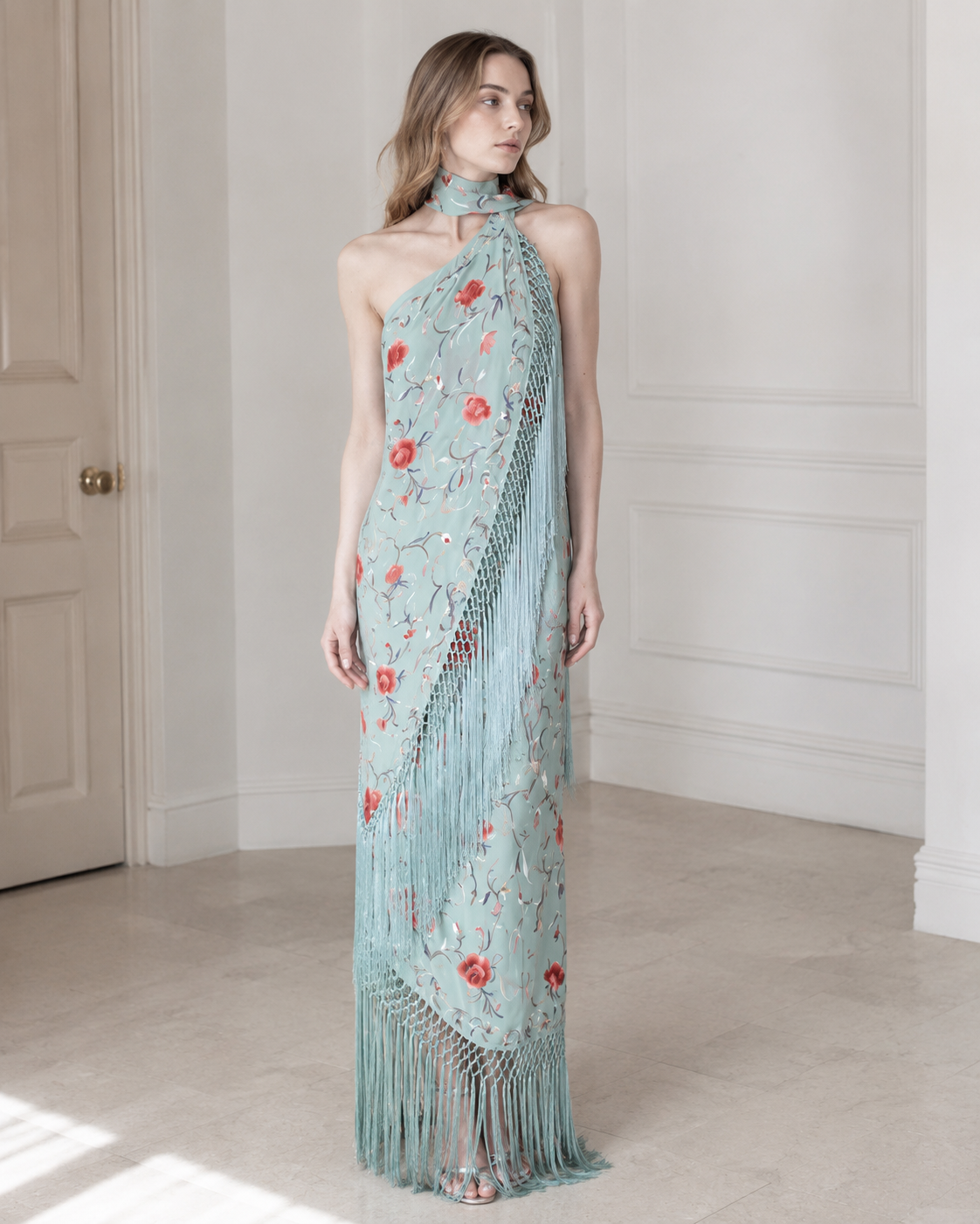 Halter Neck Printed Fringe Boho Dress
