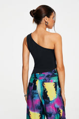 One Shoulder Asymmetrical Hem Solid Tank Top