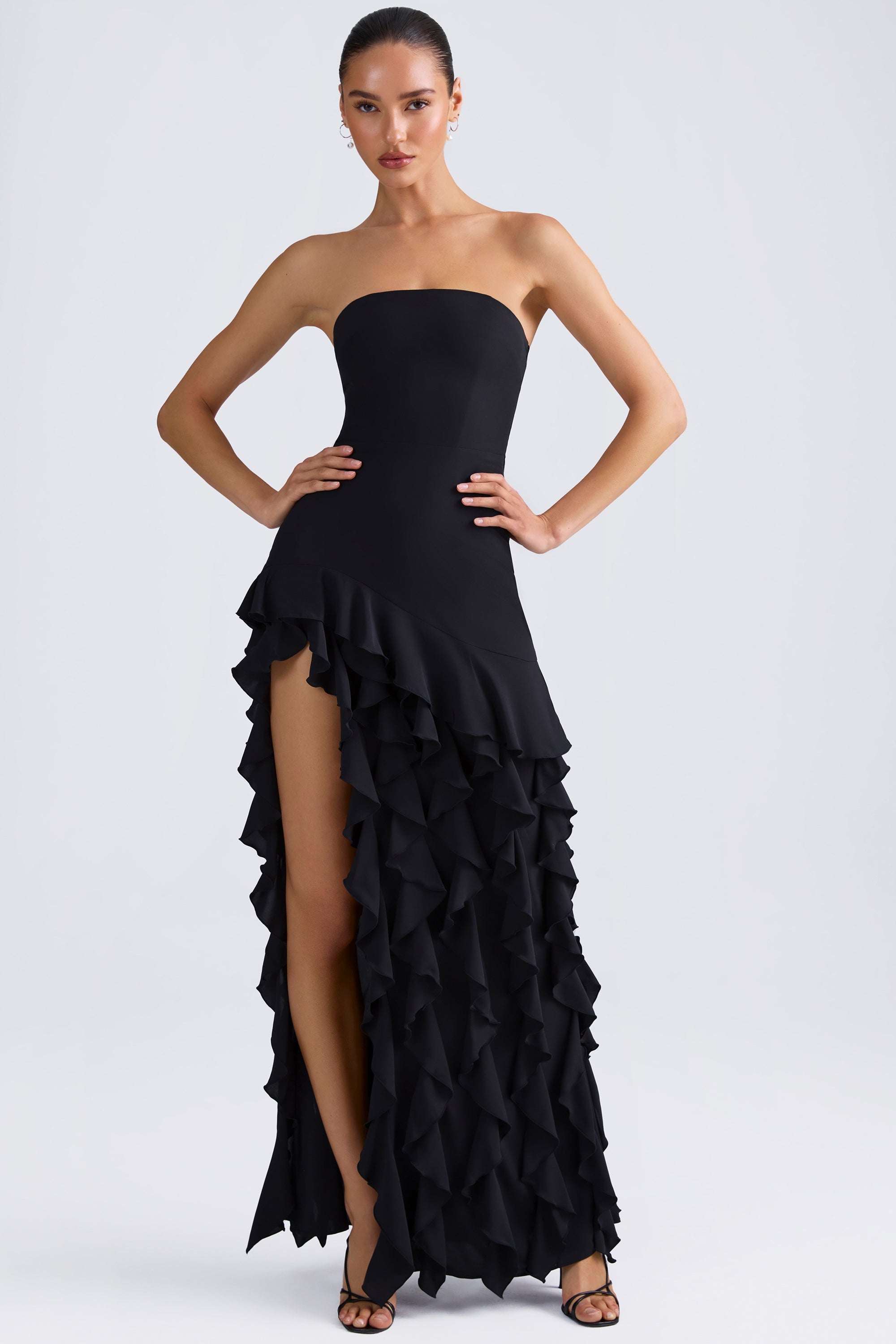 Ruffle-Trim Strapless Gown