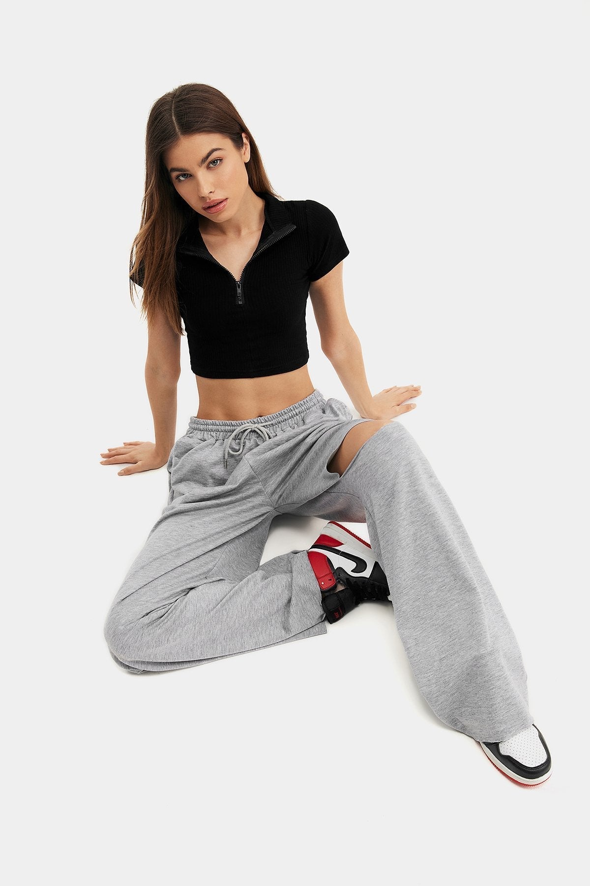 High Waist Dual Pocket Ripped Straight Pants