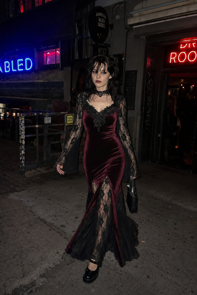 Dark Lace Curve Gothic Dress