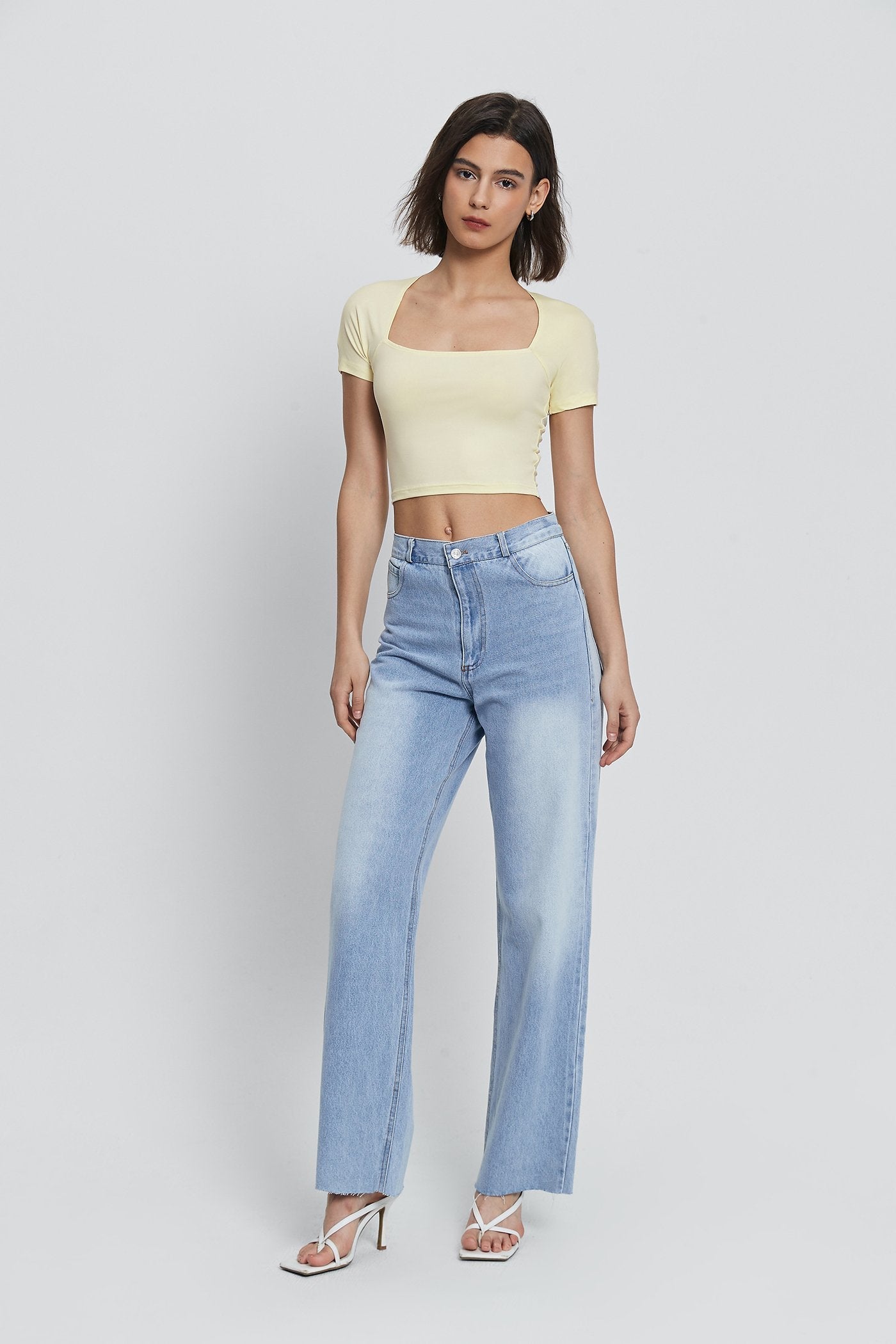 Low Waist Dual Pocket Washed Wide Leg Pants