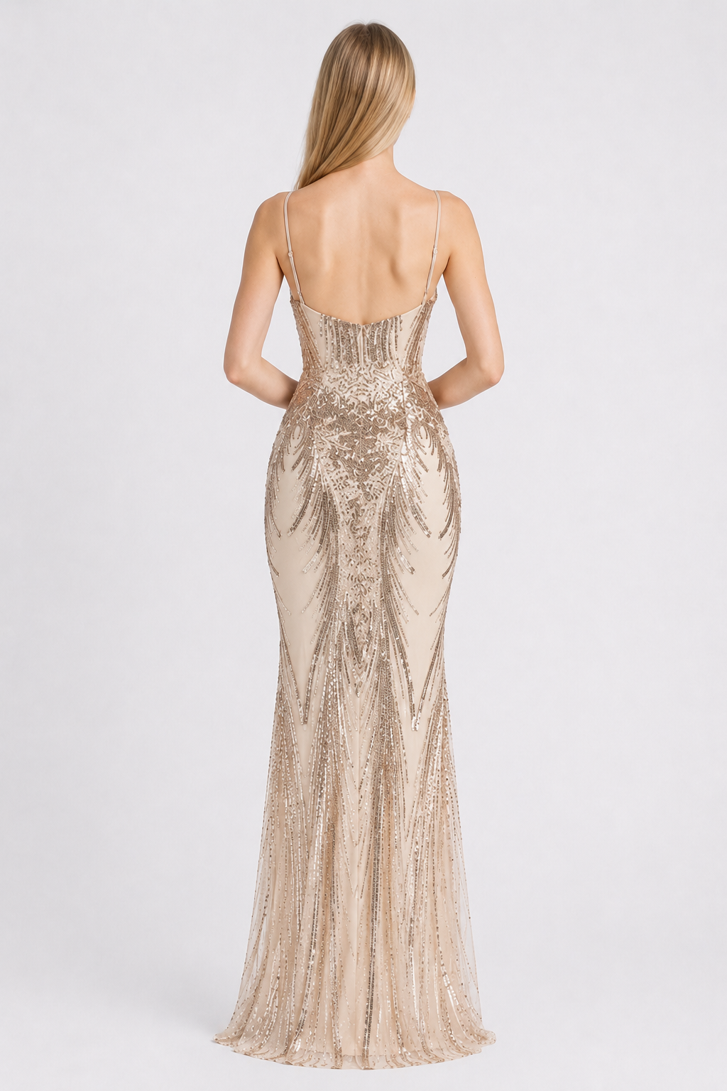 Boned Sequin Embroidered Formal Dress