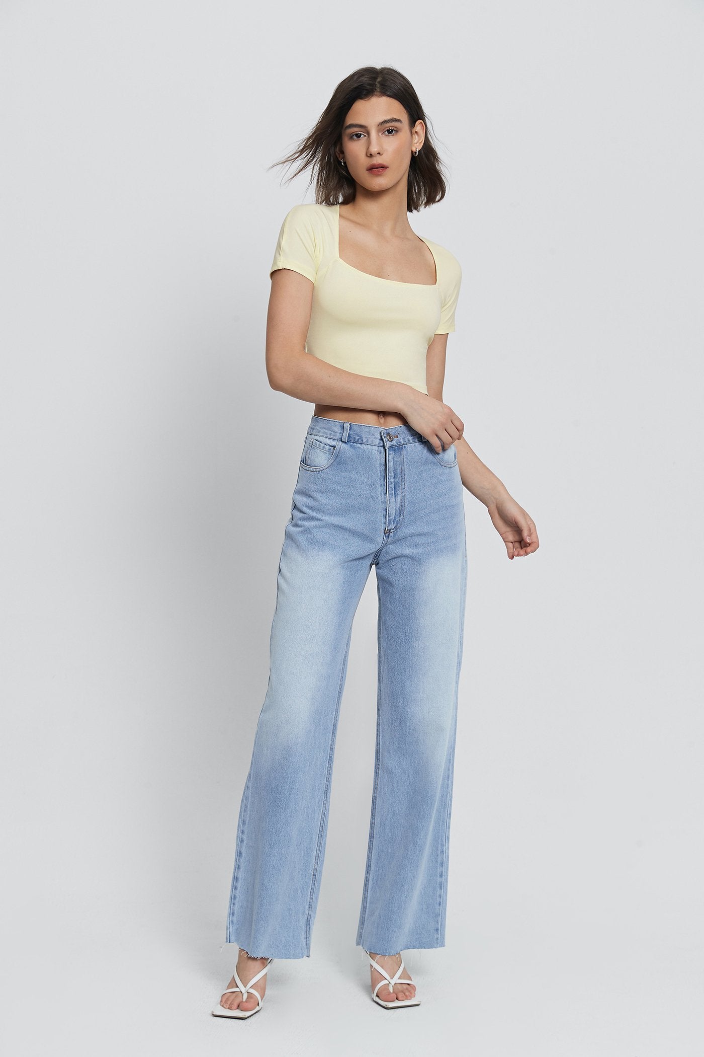 Low Waist Dual Pocket Washed Wide Leg Pants
