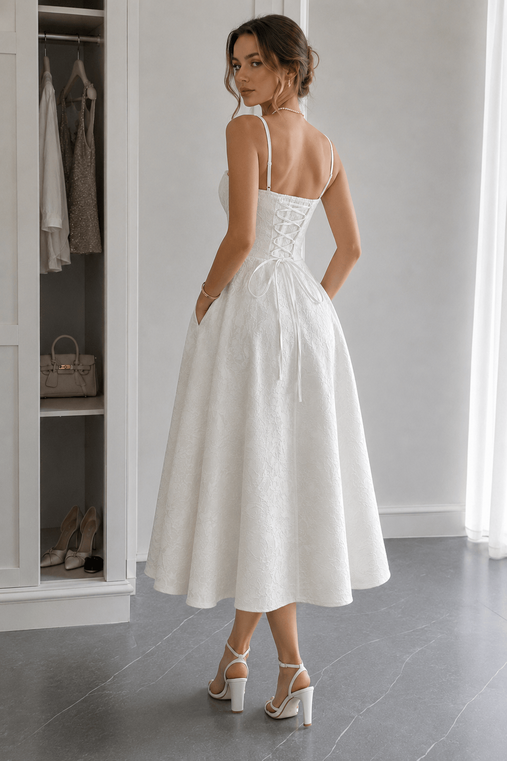 Jacquard Spaghetti Strap Cocktail Dress
