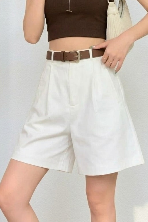 White Linen Blazer Style Loose Shorts