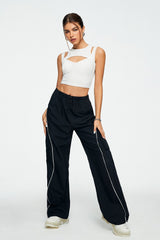 Low Waist Colorblock Trim Dual Pocket Cargo Pants