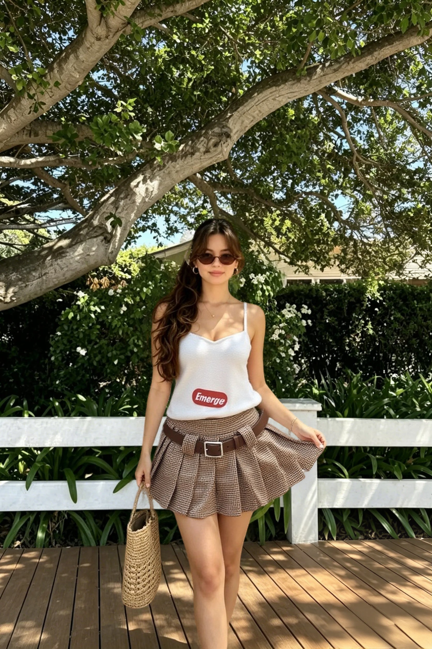 Houndstooth High Waist Pleated Mini Skirt