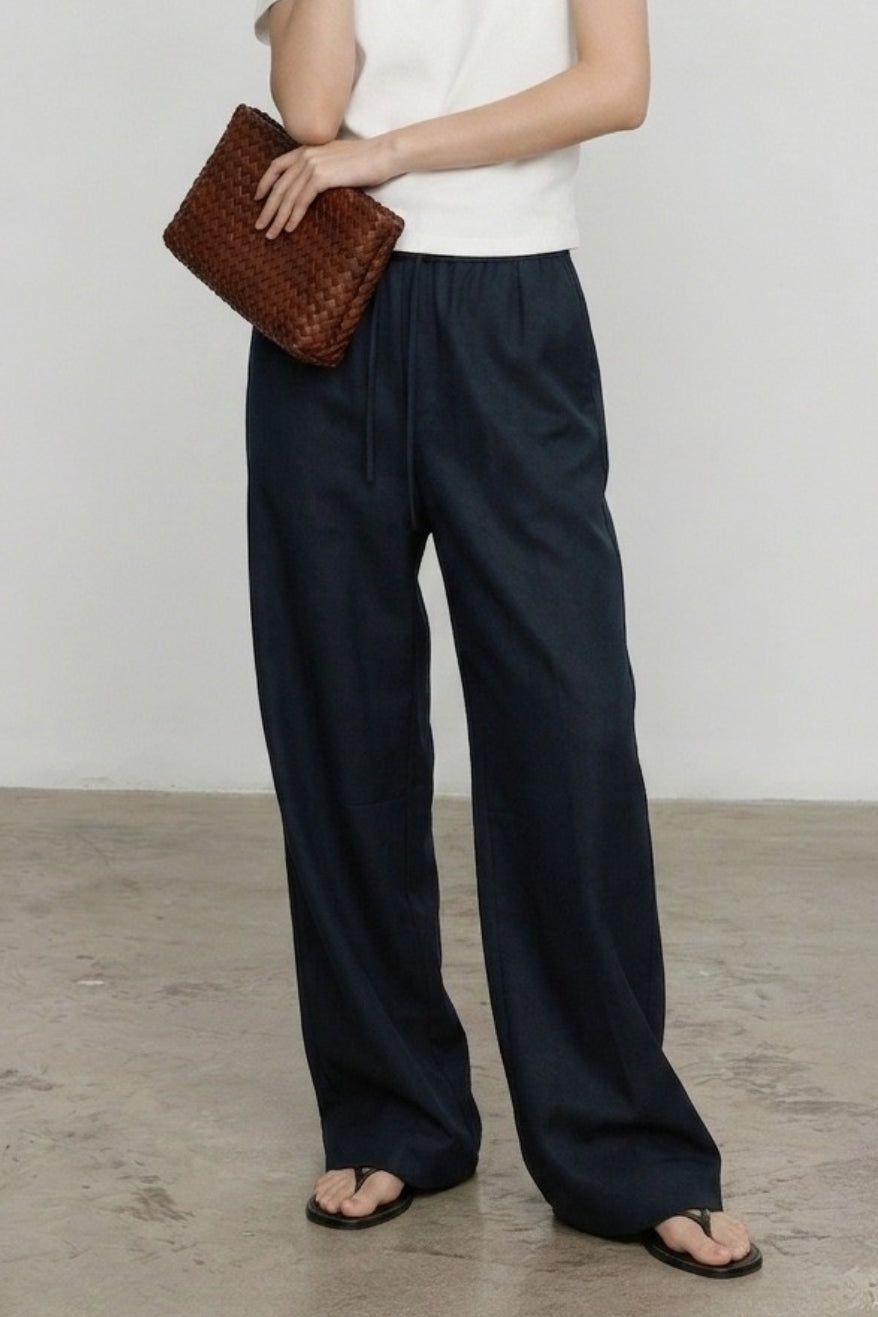 Linen Relaxed Draped Wide Leg Pants