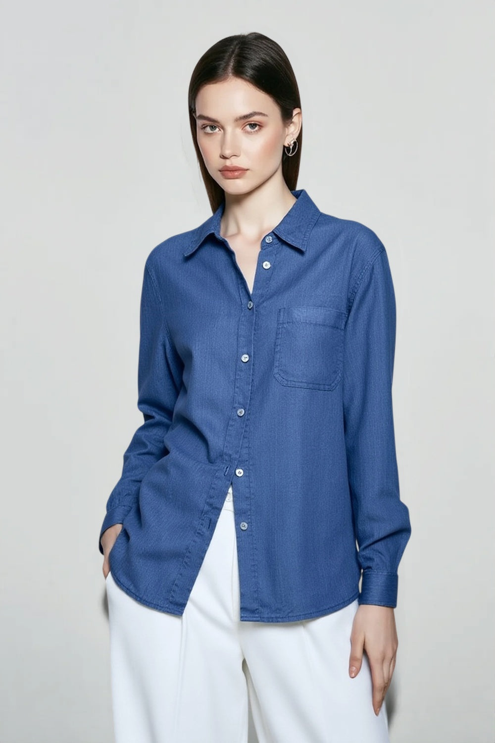 Linen Solid Minimalist Blouse