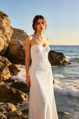 Strapless Hollow Out Tie Maxi Lace Dress
