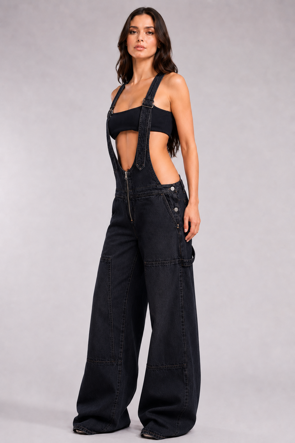 Low Rise Wide Leg Overall Jeans
