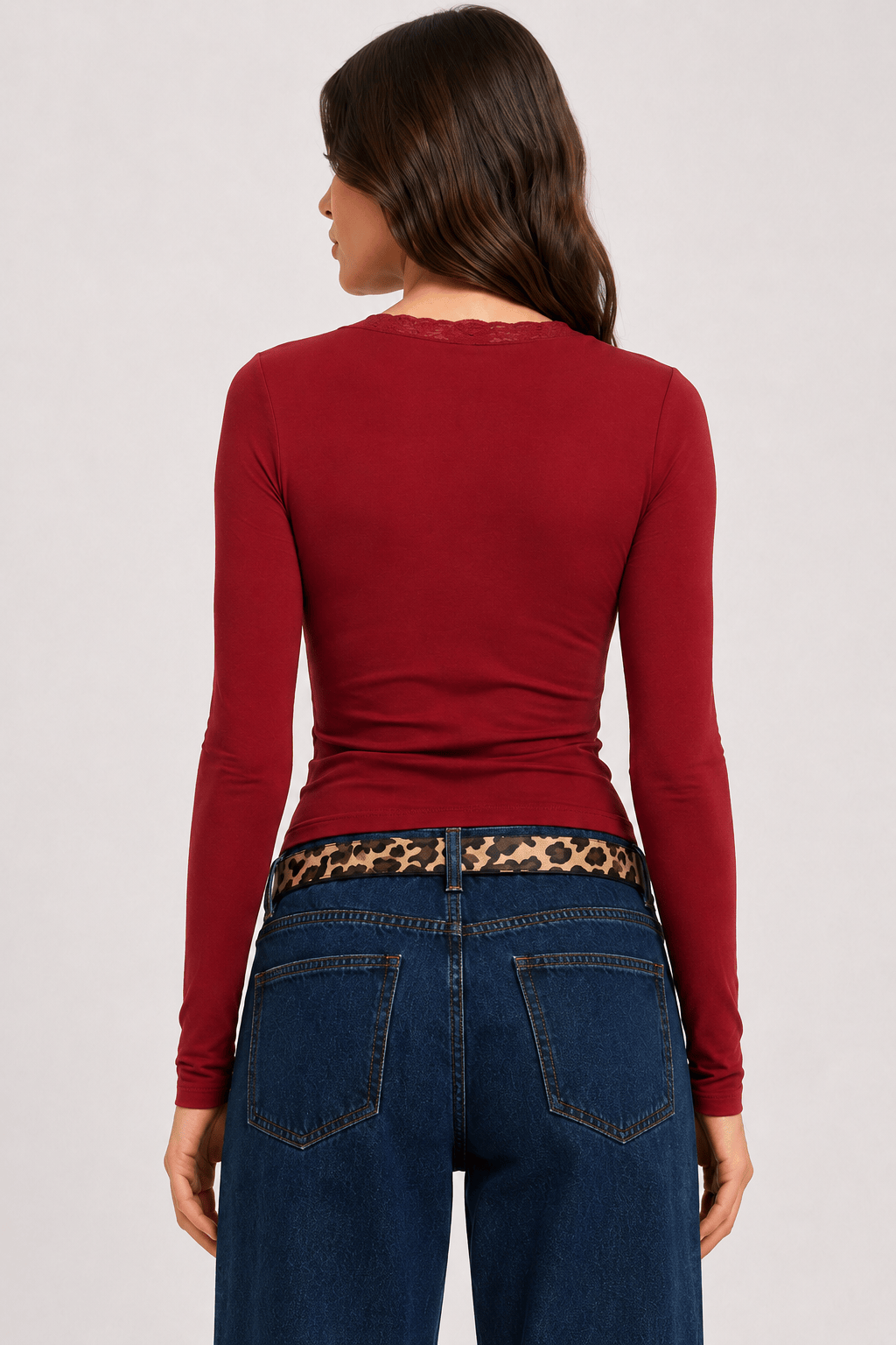 Chic Solid V Neck Lace Slim Blouse