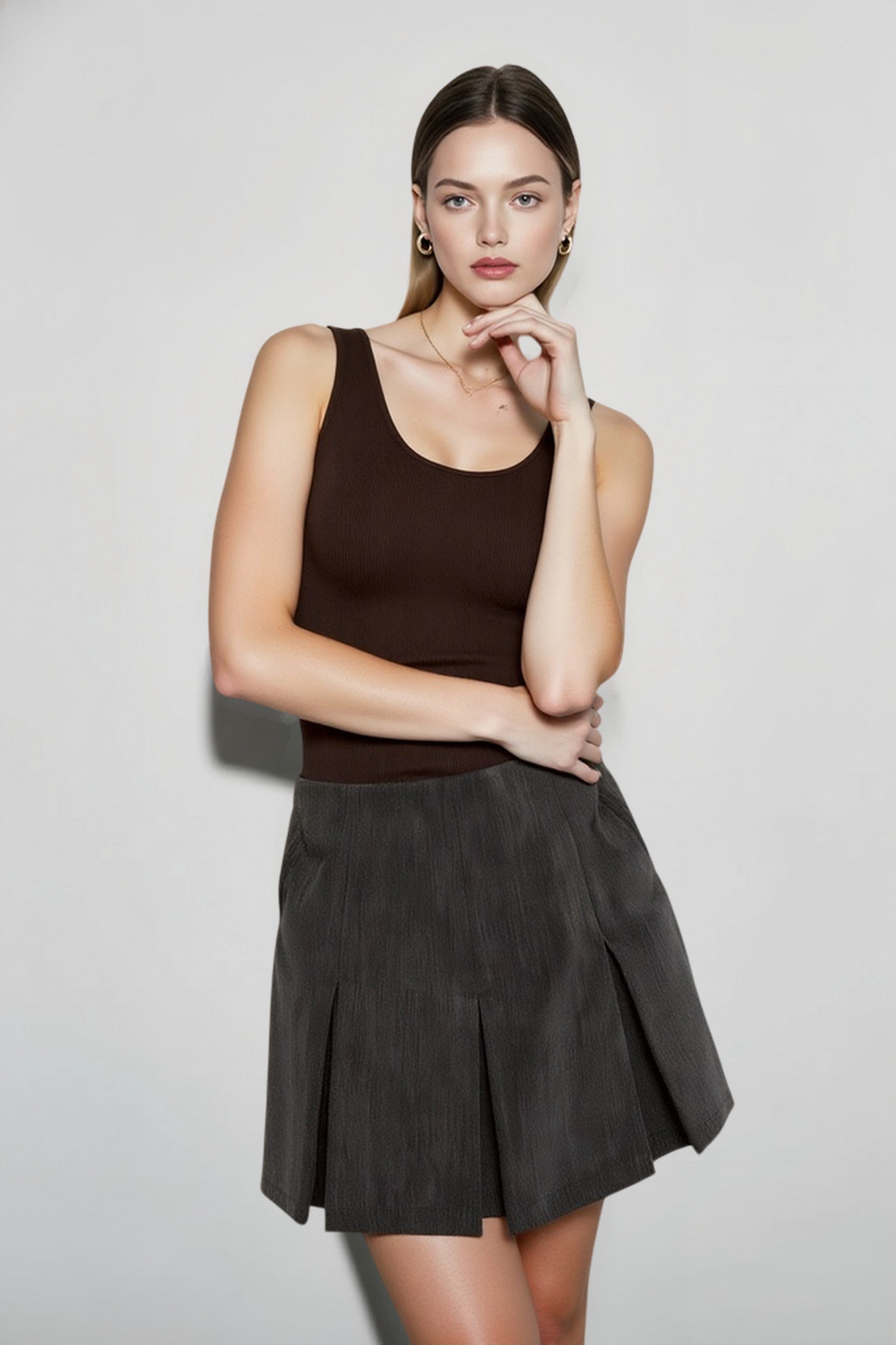 Casual Pleated Graceful Hem Mini Skort