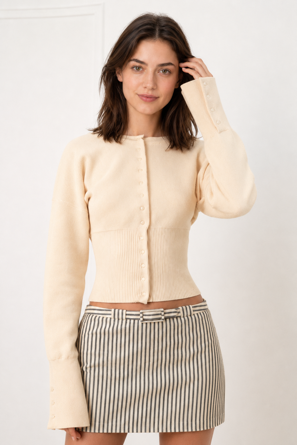 Solid Color Button Long Sleeve Slim Cardigan Sweater