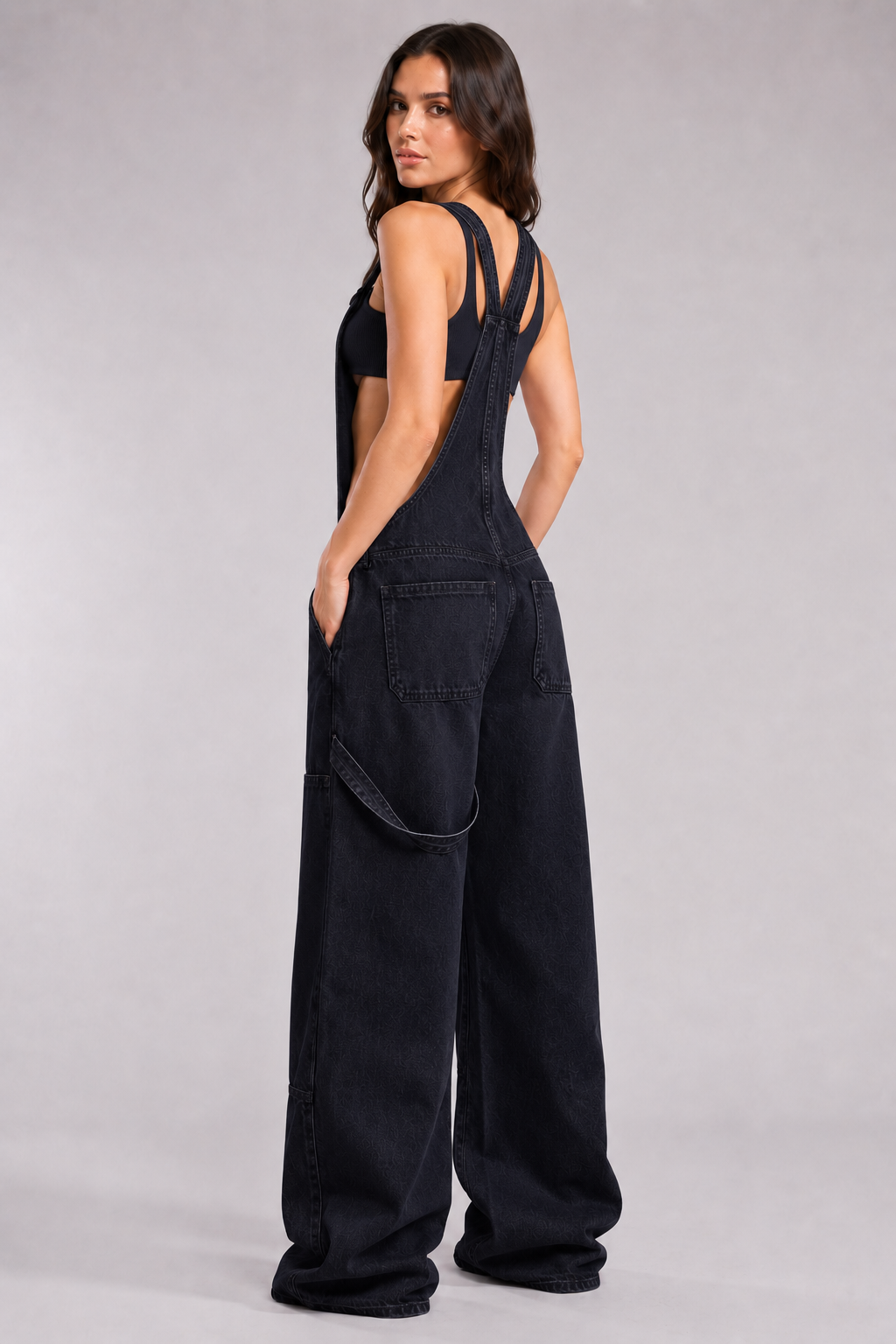 Low Rise Wide Leg Overall Jeans