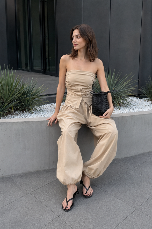 Cotton Lantern Wide Leg Pants