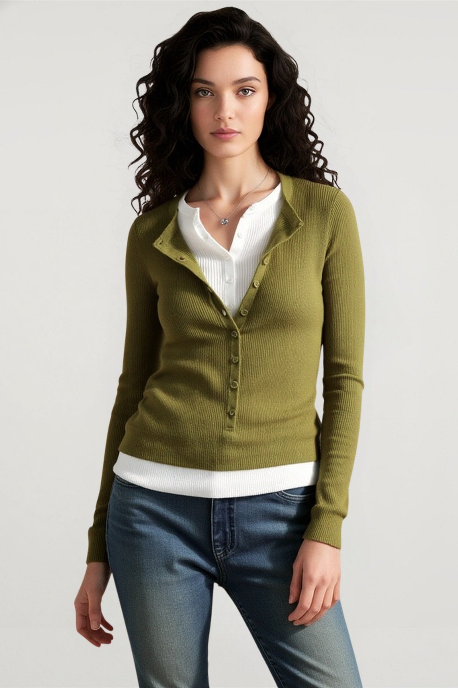 Layered Collar Slim Knit Top