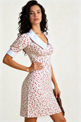 V-Neck Floral Puff Sleeve Babydoll Mini Dress