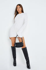 Bubble Textured Cut Out Flared Sleeve Mini Dress