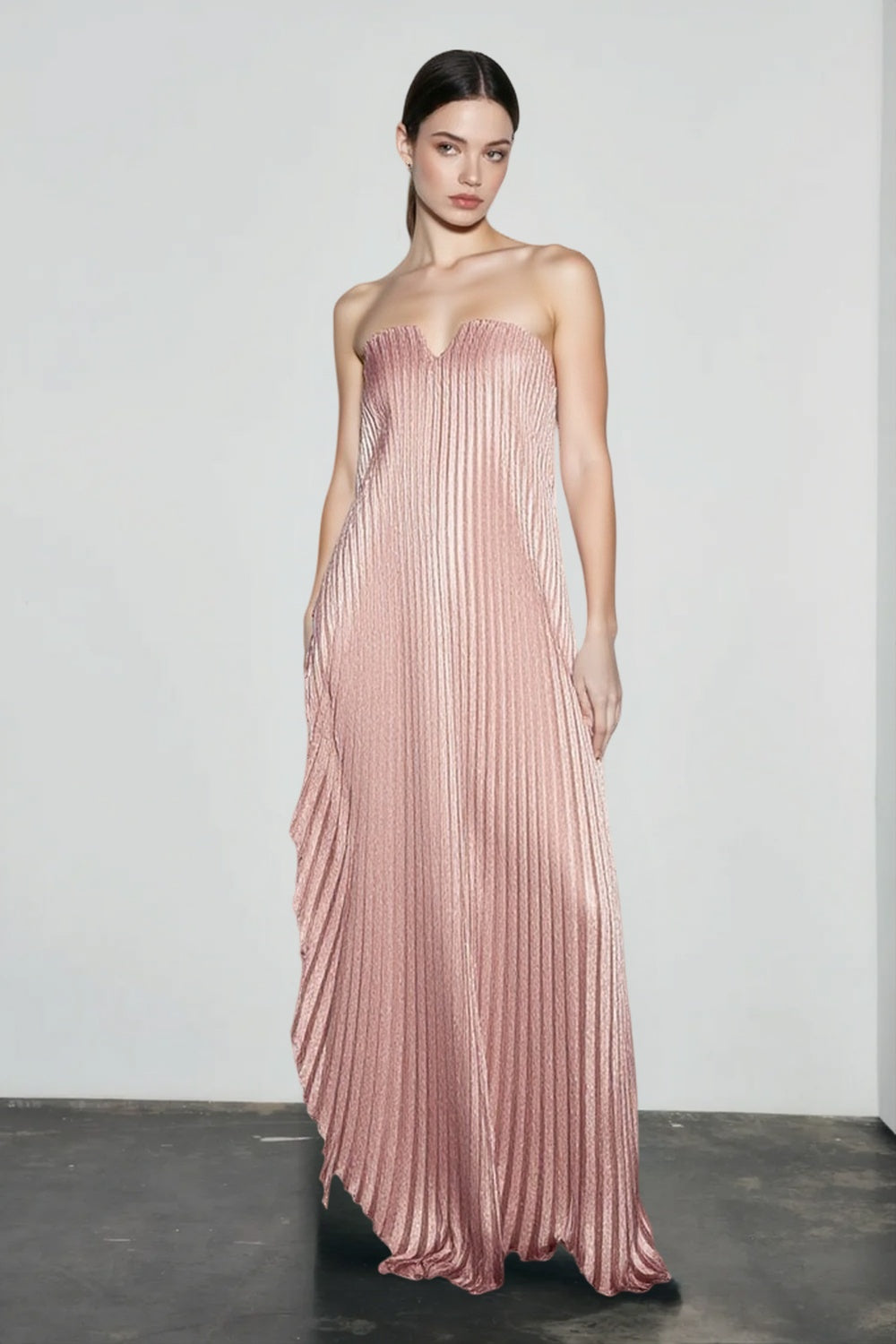 Strapless Pleated Maxi Ball Gown Formal Dress