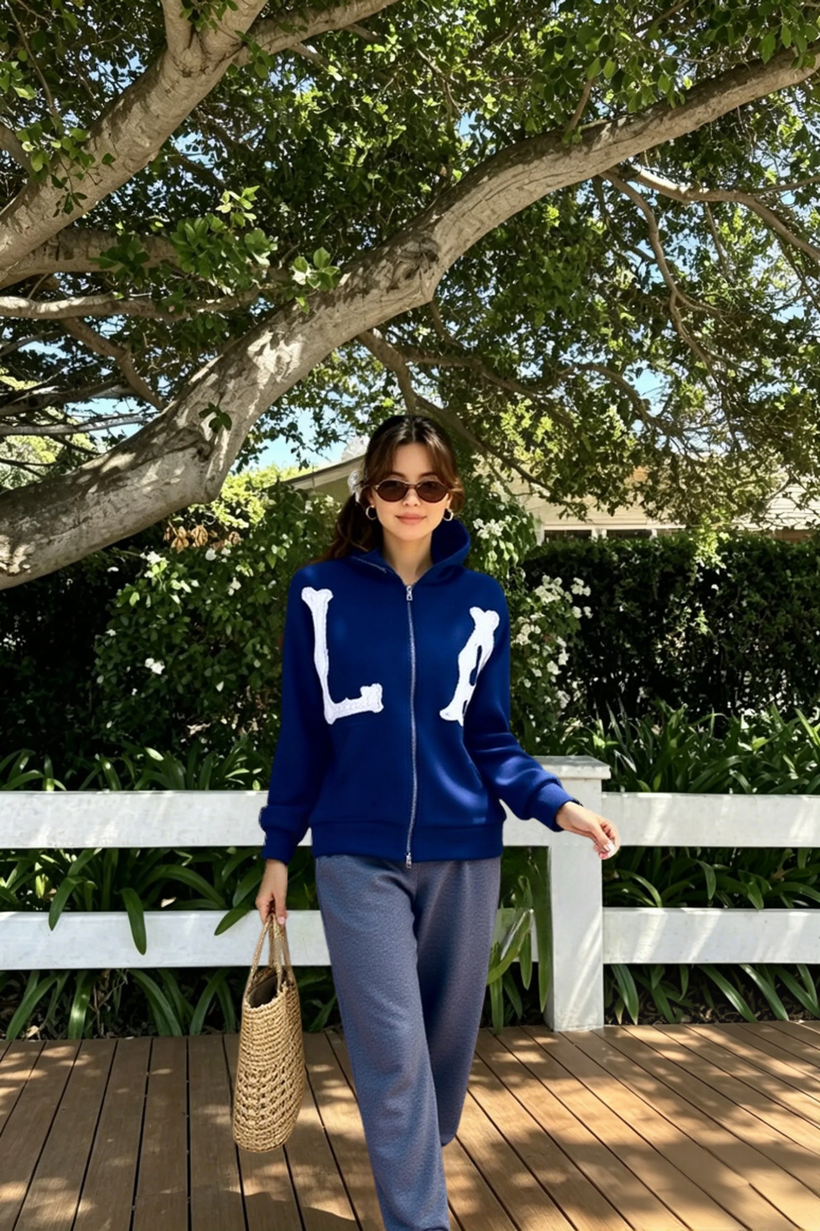 Embroidered Floral Print Zip Hoodie