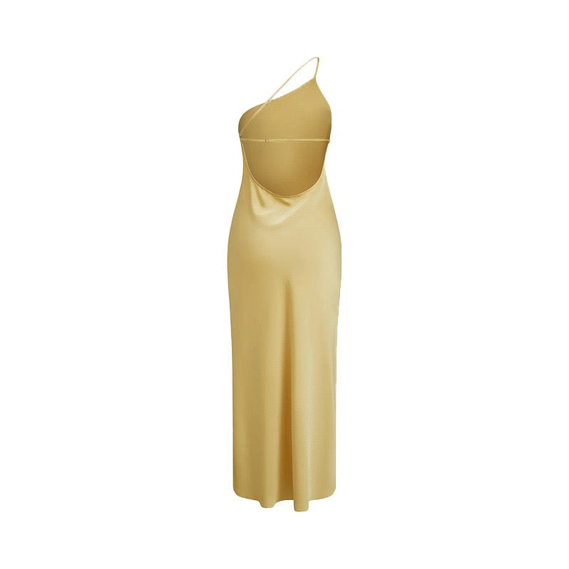Satin Backless Split Thigh Long Dress