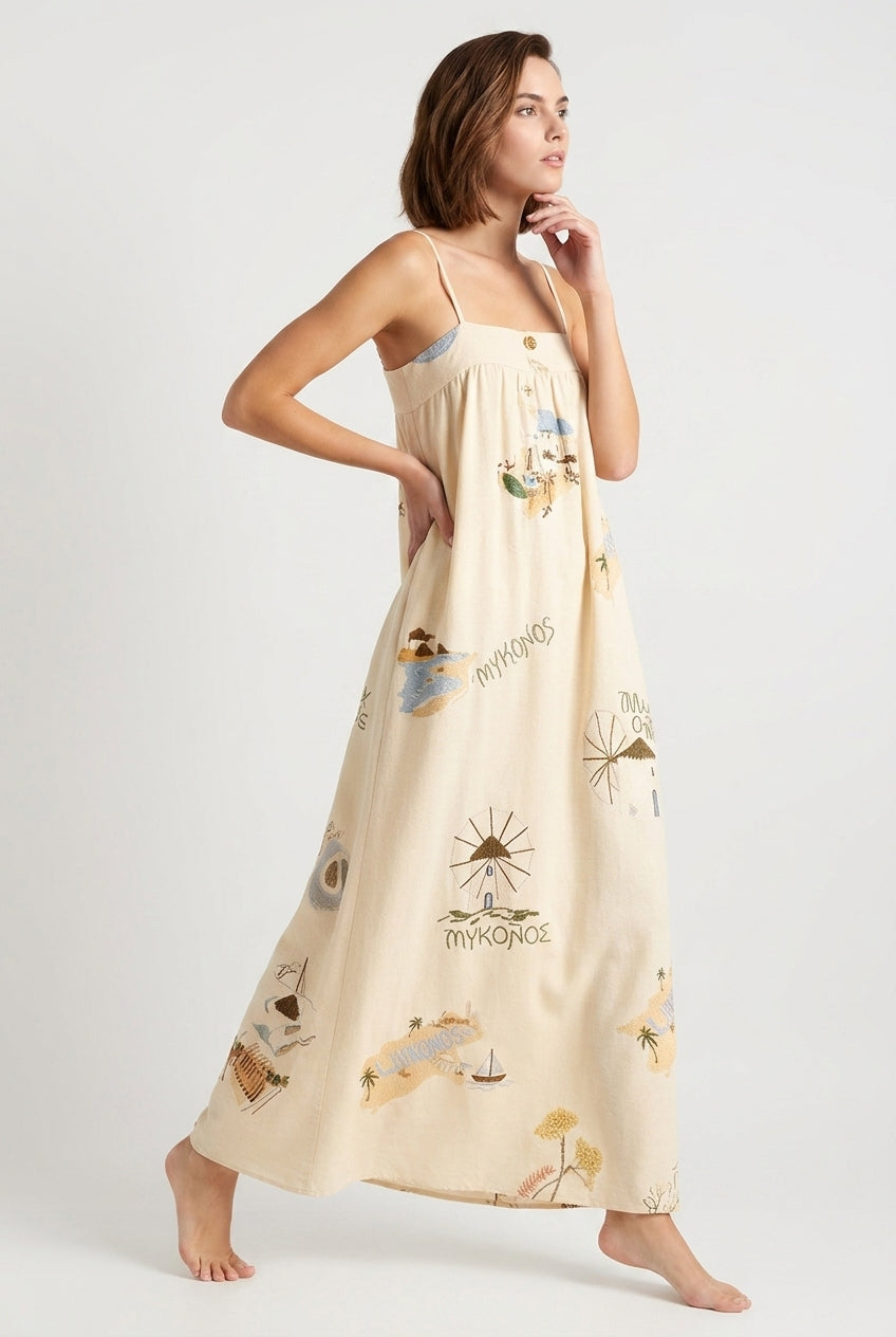 Linen Spaghetti Strap Casual Vacation Dress