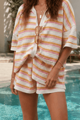 Striped Hollow Out Knit Two Piece Set
