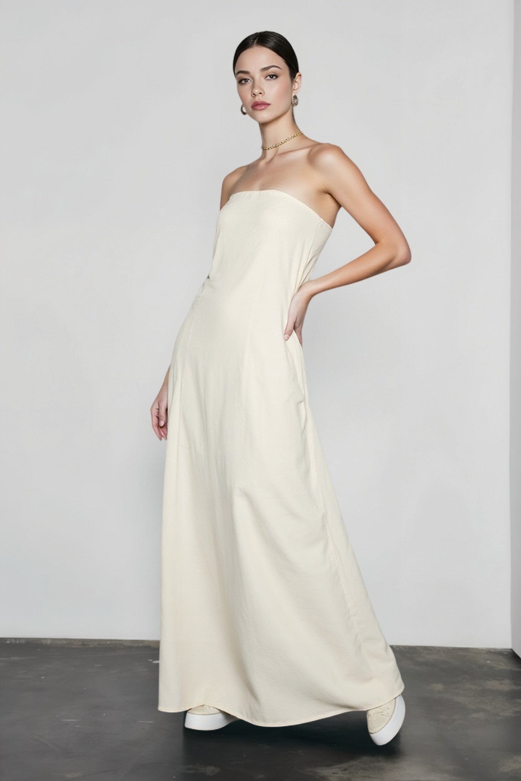 Linen Strapless High Waist Vacation Dress