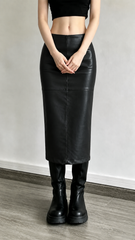 PU Leather Split Slim-Fit Skirt