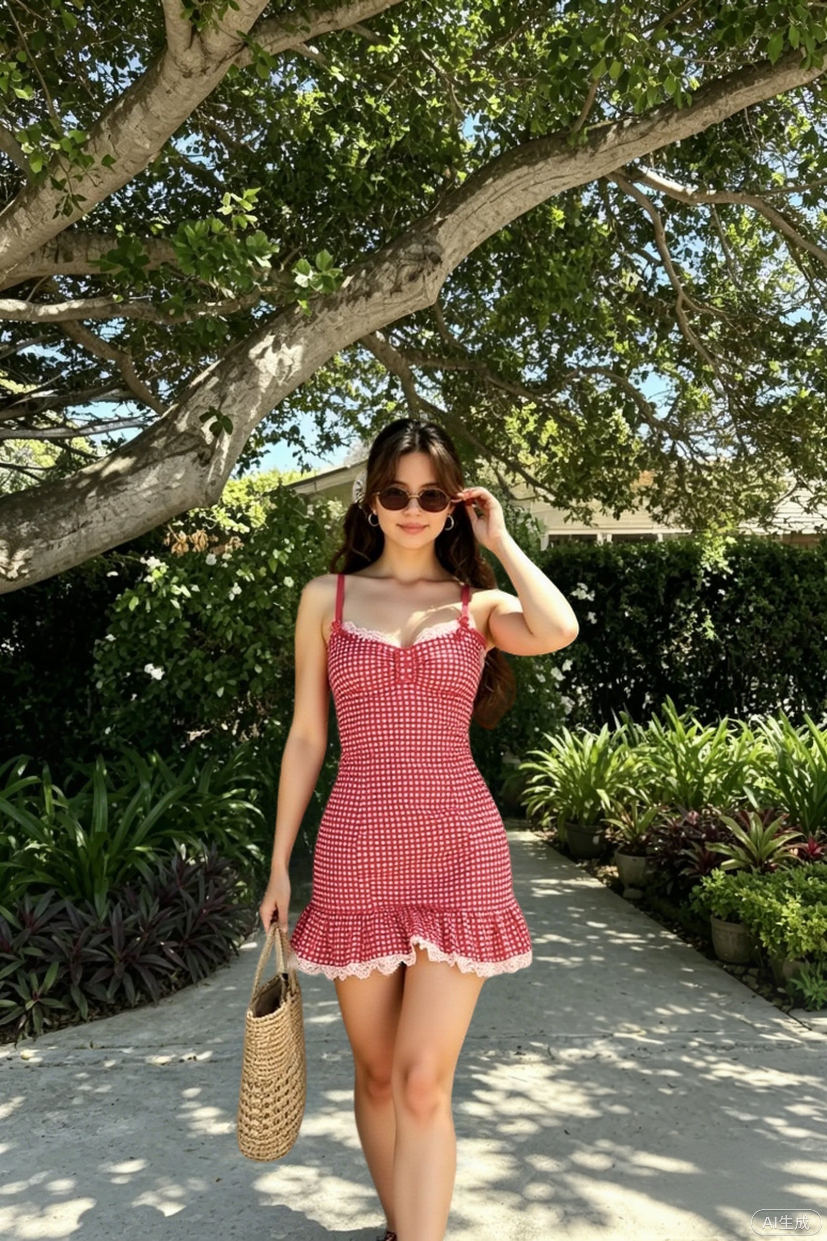 Gingham Ruffle Hem Tank Reception Dress