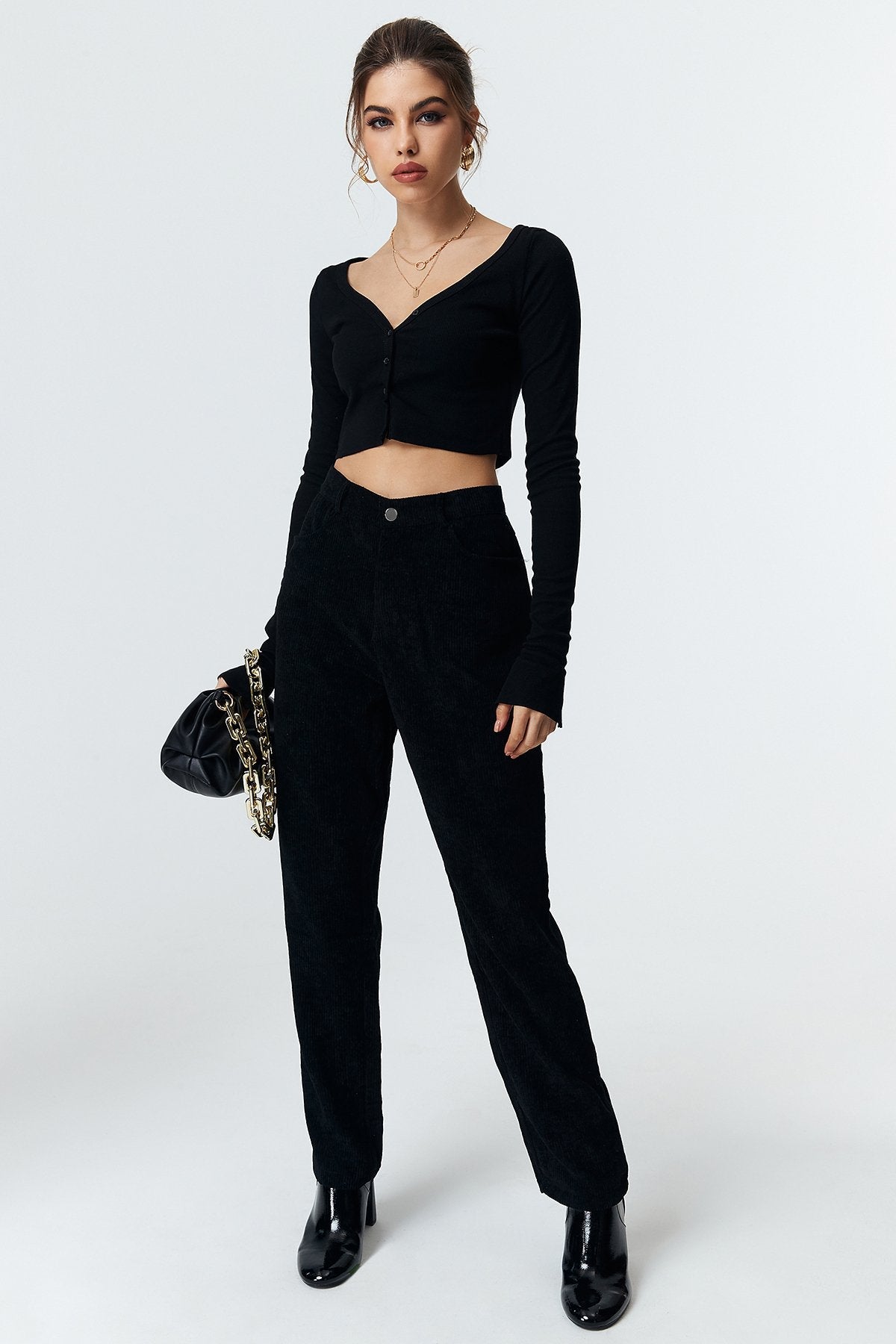 Slit Cuff Crop Long Sleeve Blouse