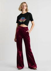 High Waist Velvet Wide Leg Velour Flare Pants
