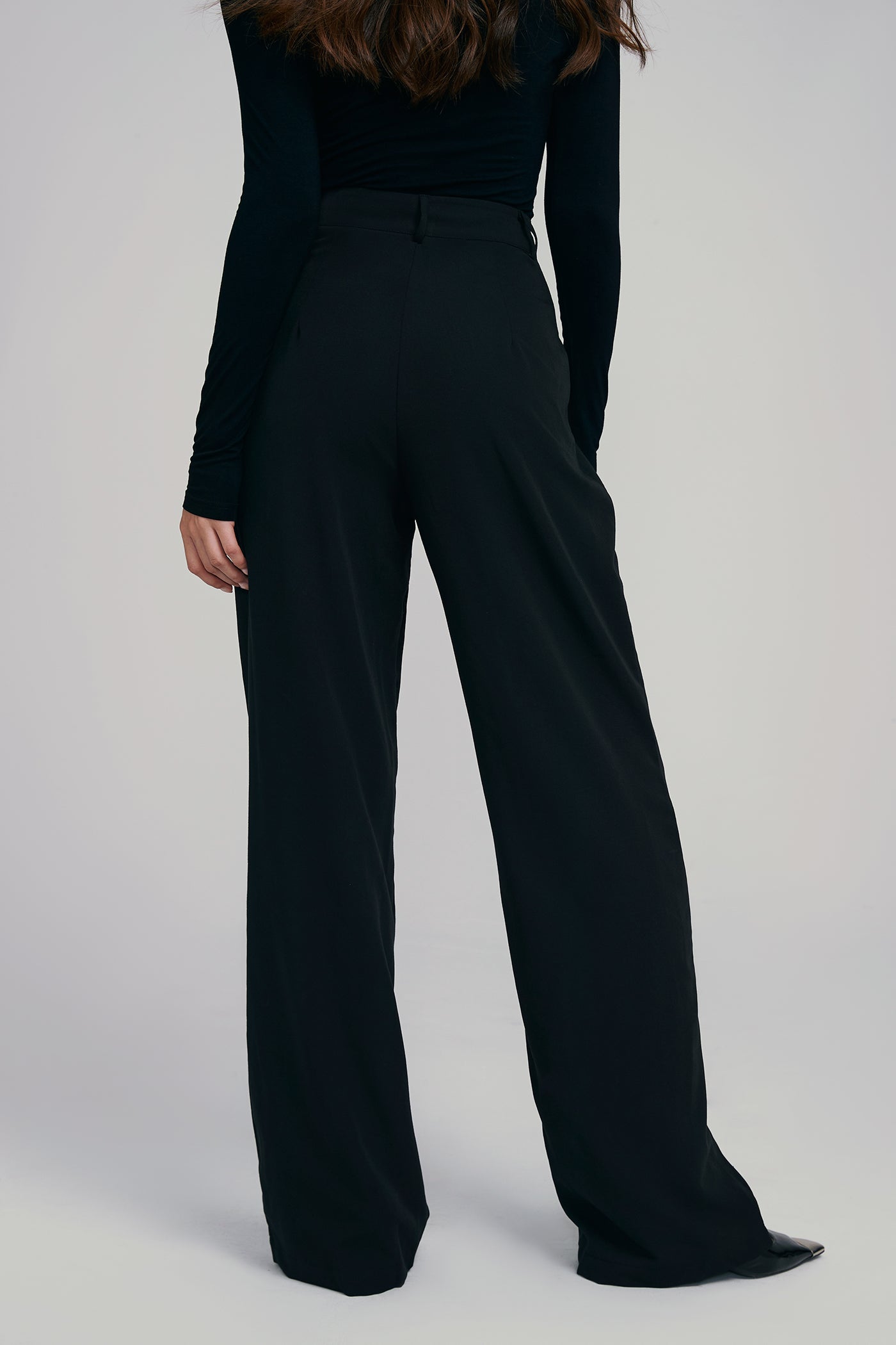 High Waist Dual Pocket Draped Wide Leg Pants