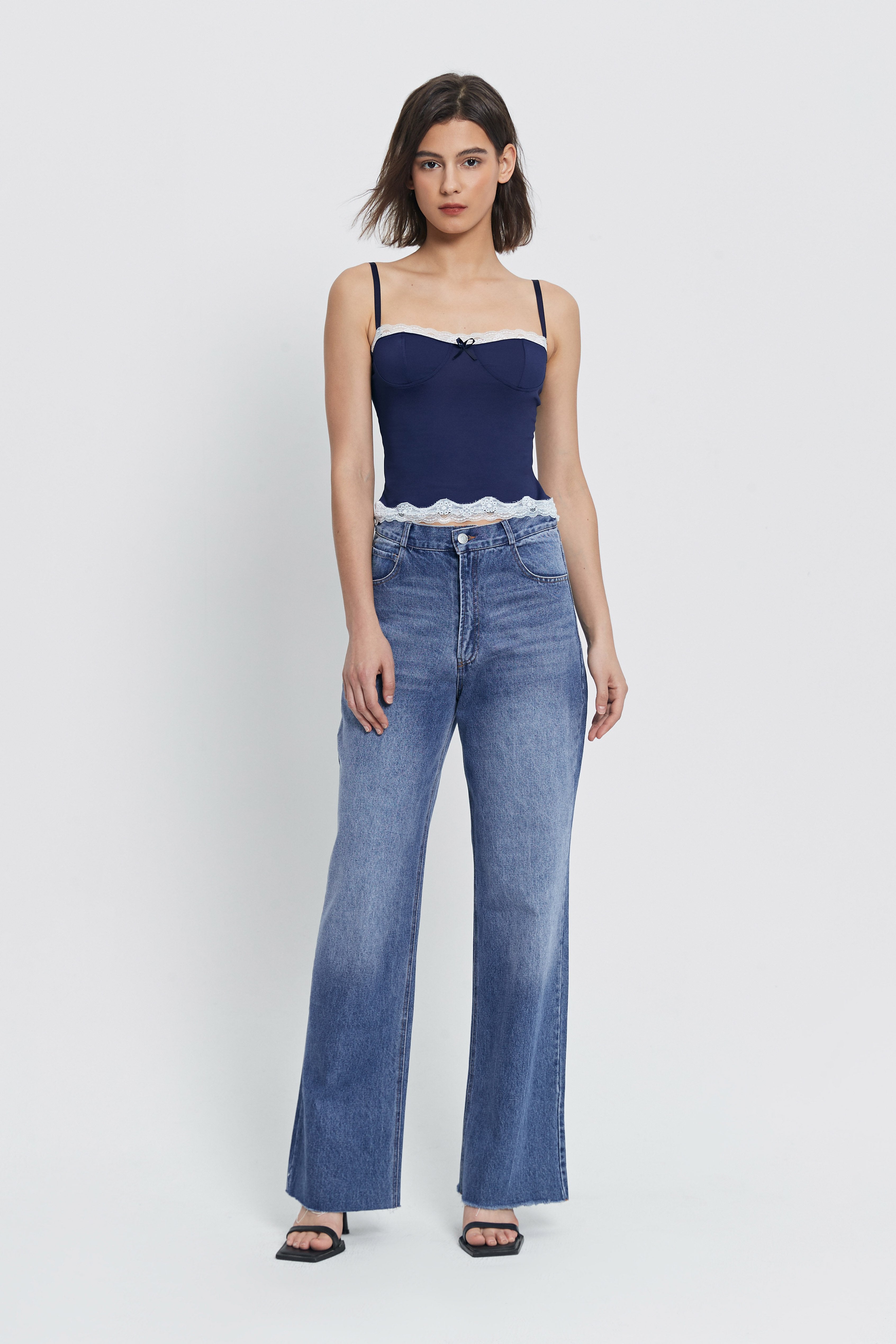 Low Waist Dual Pocket Washed Wide Leg Pants