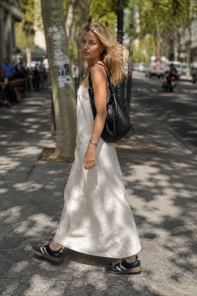 Khaki Linen Cotton Cami Loose Office Maxi Dress