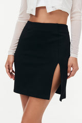 High Waist Split Hem A-Line Mini Skirt