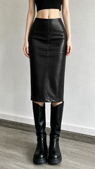PU Leather Split Slim-Fit Skirt