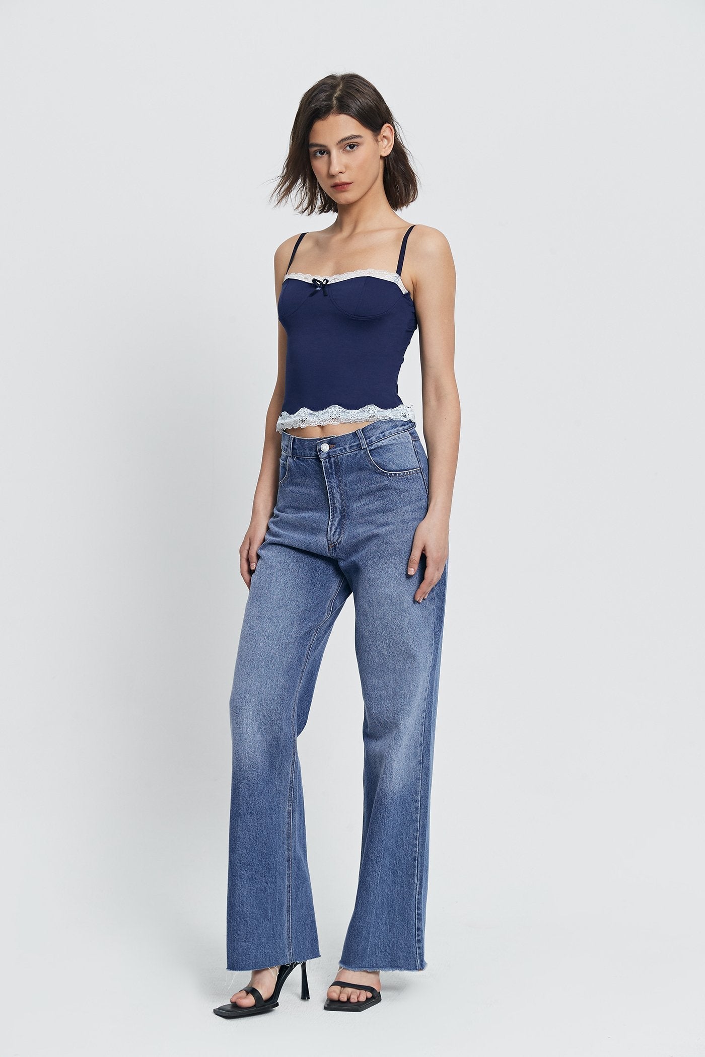 Low Waist Dual Pocket Washed Wide Leg Pants