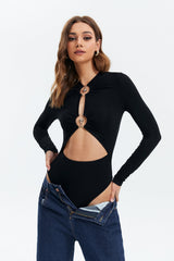 Cut Out Metallic Detail Bodysuit