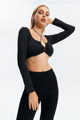 Tie Back Cut Out Long Sleeve T-shirt