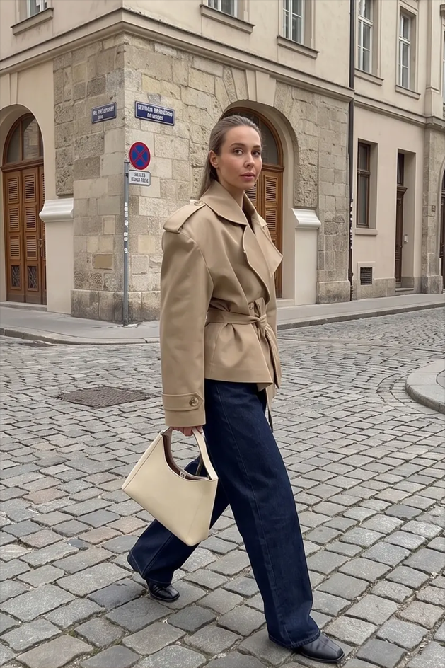 Fashionable Belted Trench Jacket