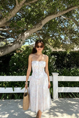 Floral Ruffle Big Hem Spaghetti Strap Waisted Maxi Dress