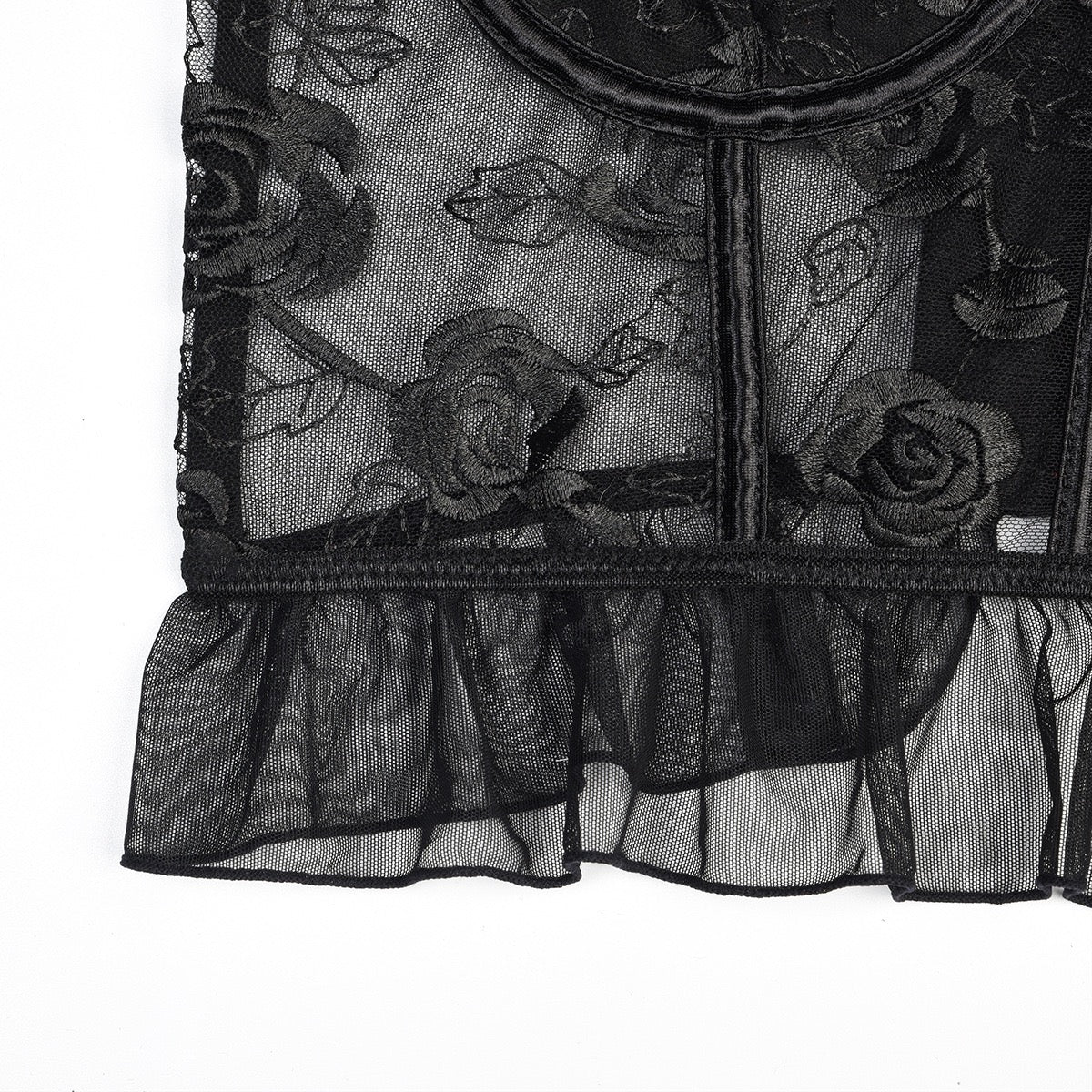 Sheer Embroidered Floral Ruffle Lace Corset