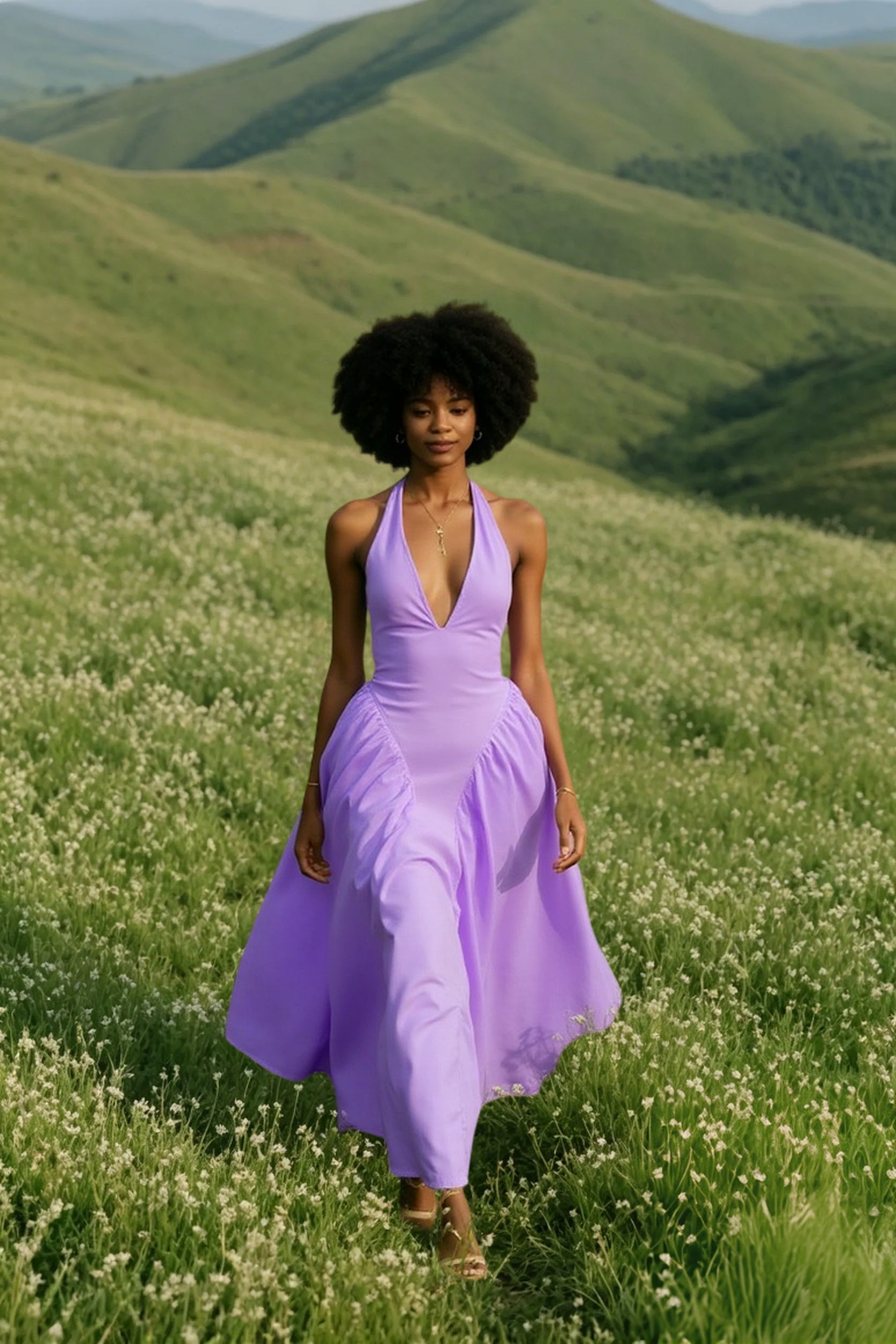 Backless Deep V Spliced Long Midi Dress