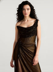 Stretch Metallic Slit Formal Dress